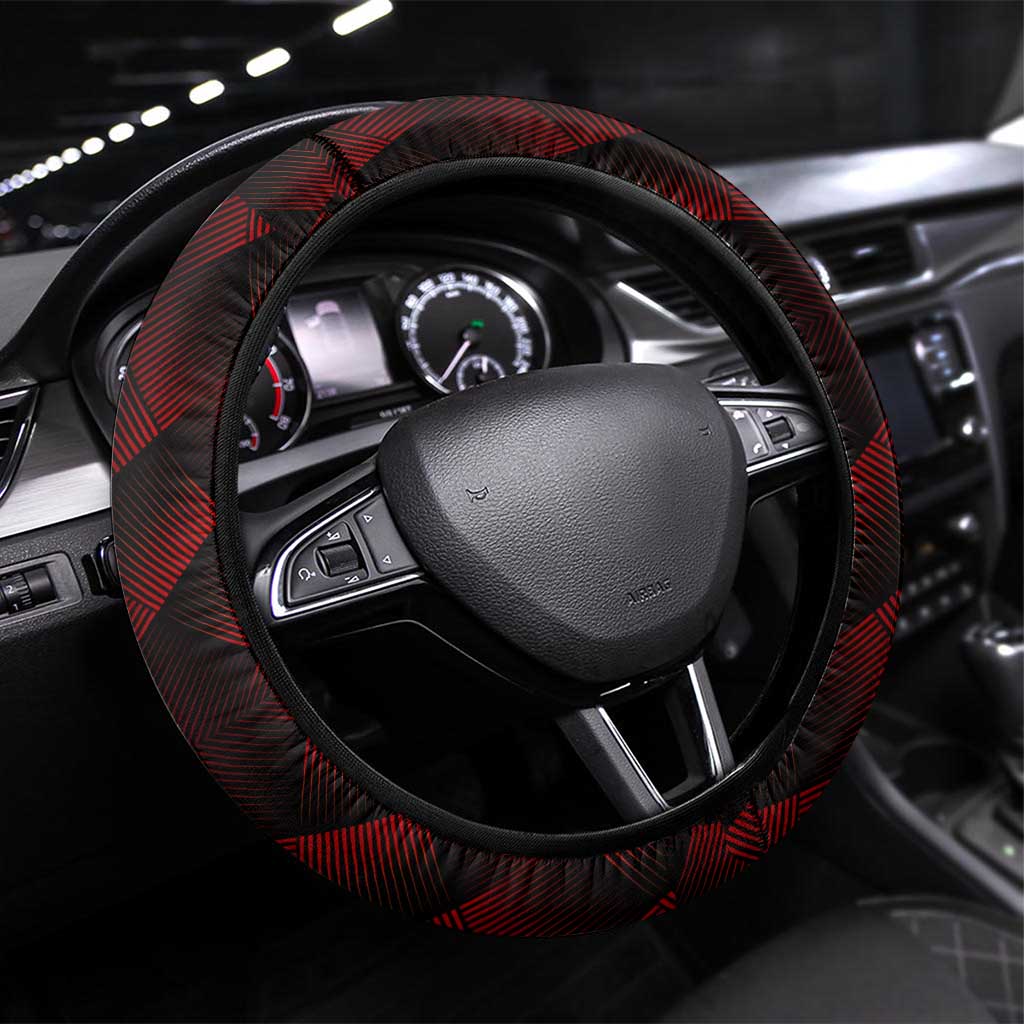 Sukuna Jujutsu Kaisen Soccer Theme Steering Wheel Cover with Powerful Kick Pose and Red Black Plaid Graphic Design - The Mazicc