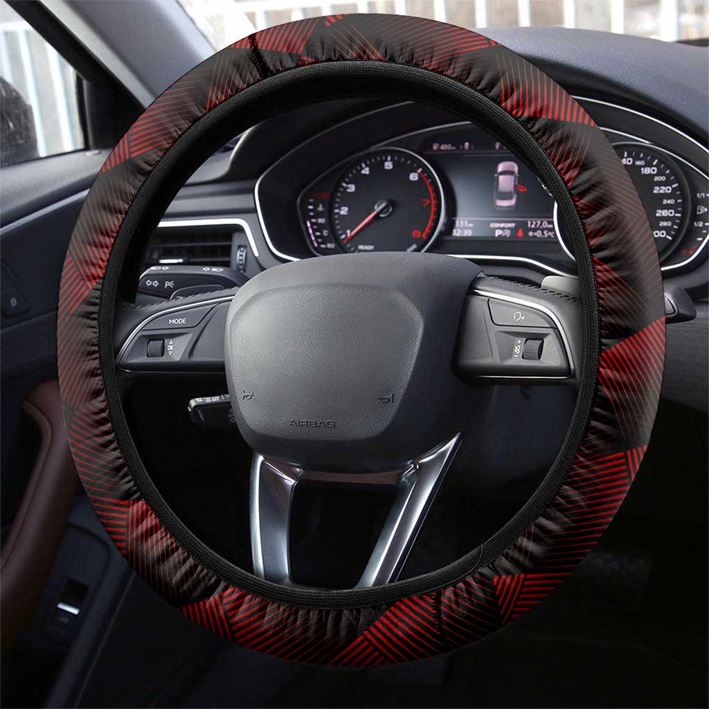 Sukuna Jujutsu Kaisen Soccer Theme Steering Wheel Cover with Powerful Kick Pose and Red Black Plaid Graphic Design - The Mazicc