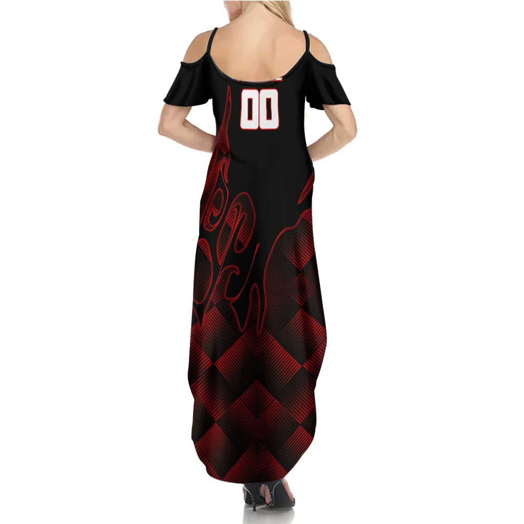 Personalized Sukuna Jujutsu Kaisen Soccer Theme Summer Maxi Dress with Powerful Kick Pose and Red Black Plaid Graphic Design - The Mazicc