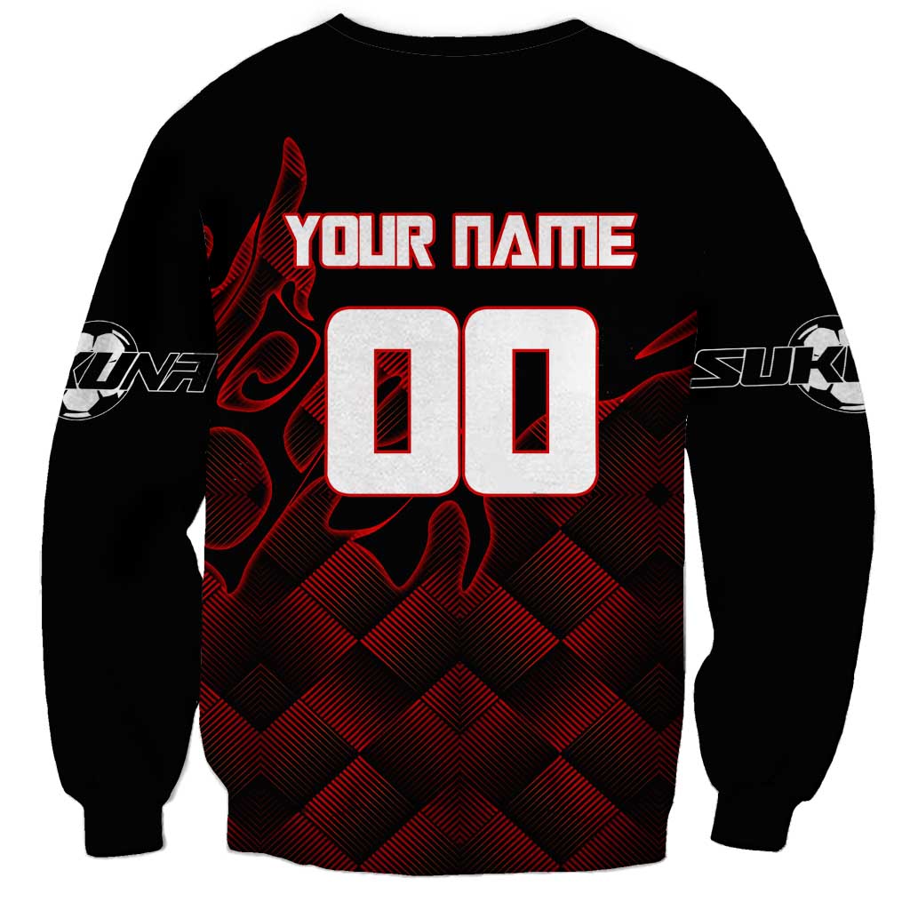 Personalized Sukuna Jujutsu Kaisen Soccer Theme Sweatshirt with Powerful Kick Pose and Red Black Plaid Graphic Design - The Mazicc
