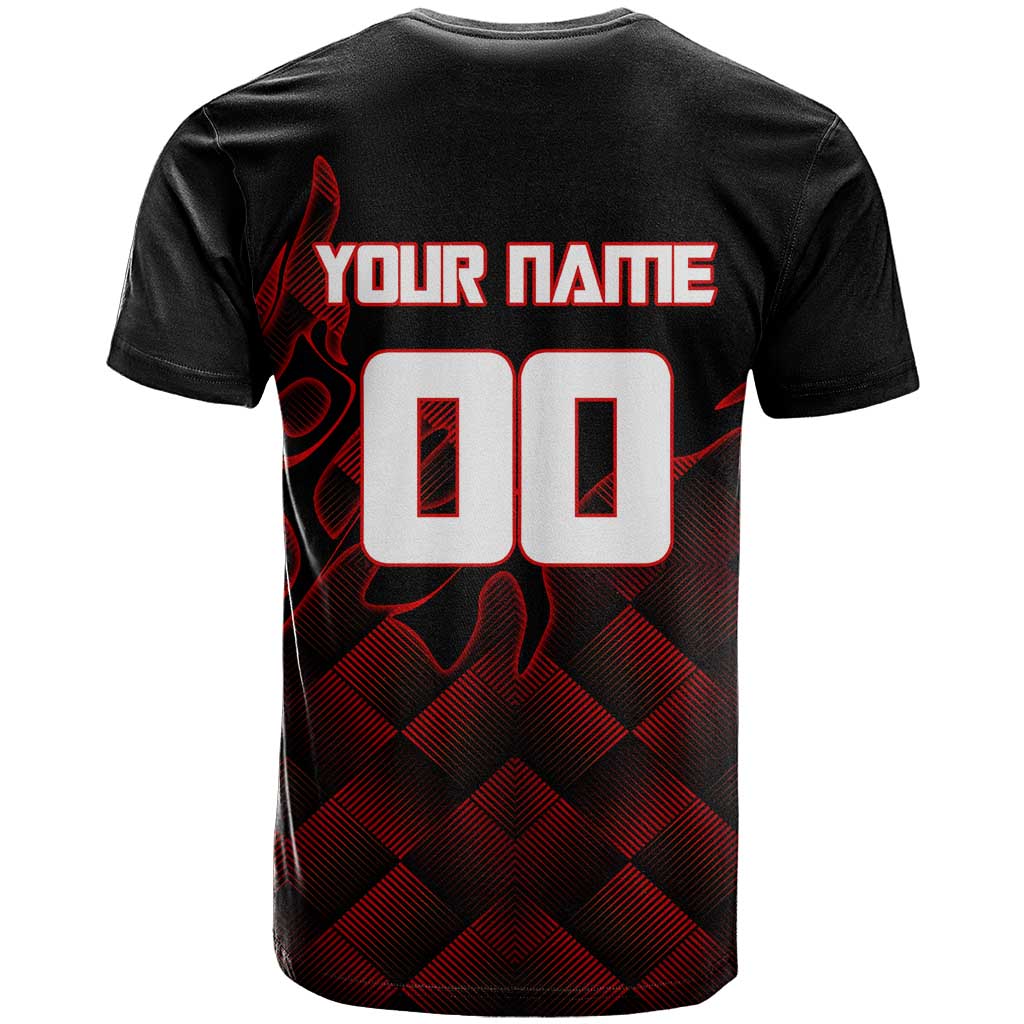 Personalized Sukuna Jujutsu Kaisen Soccer Theme T Shirt with Powerful Kick Pose and Red Black Plaid Graphic Design - The Mazicc