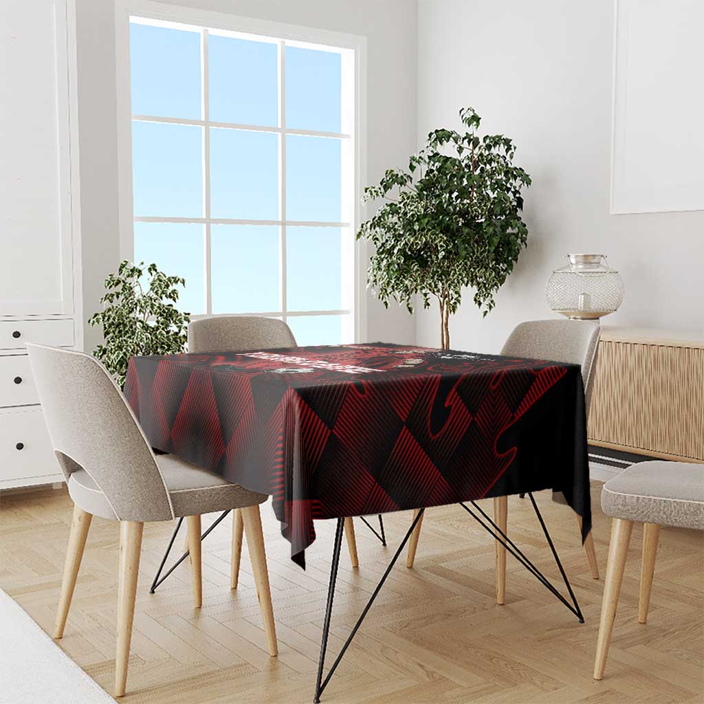 Personalized Sukuna Jujutsu Kaisen Soccer Theme Tablecloth with Powerful Kick Pose and Red Black Plaid Graphic Design - The Mazicc