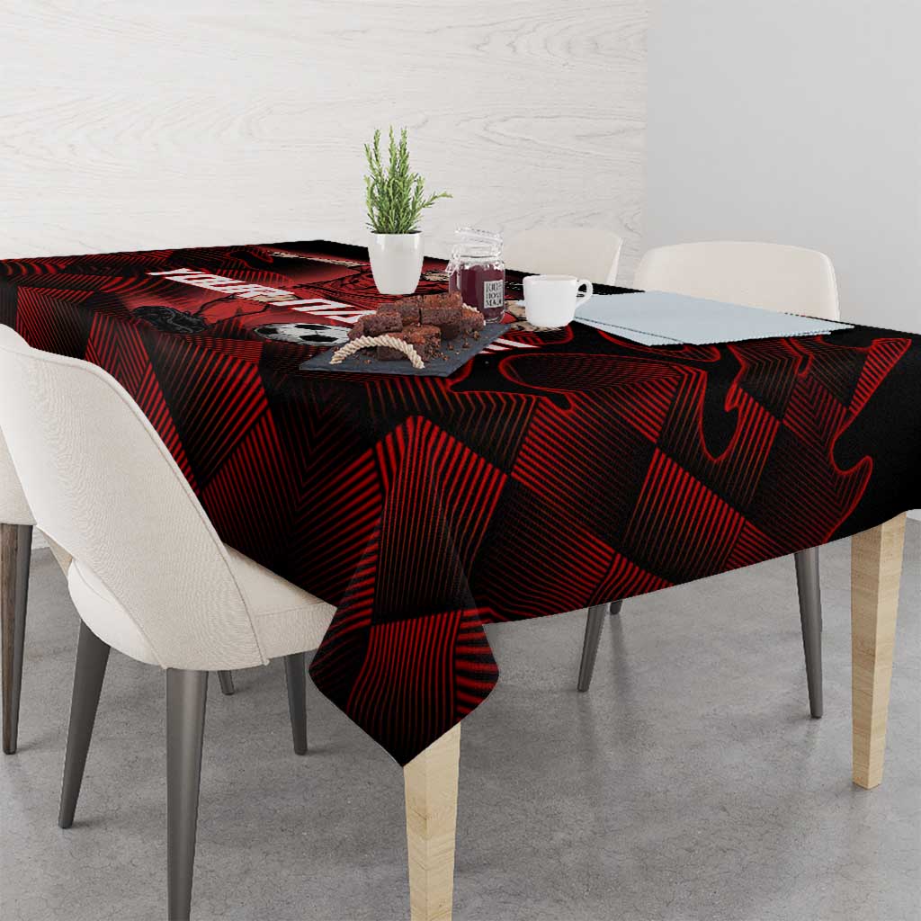 Personalized Sukuna Jujutsu Kaisen Soccer Theme Tablecloth with Powerful Kick Pose and Red Black Plaid Graphic Design - The Mazicc