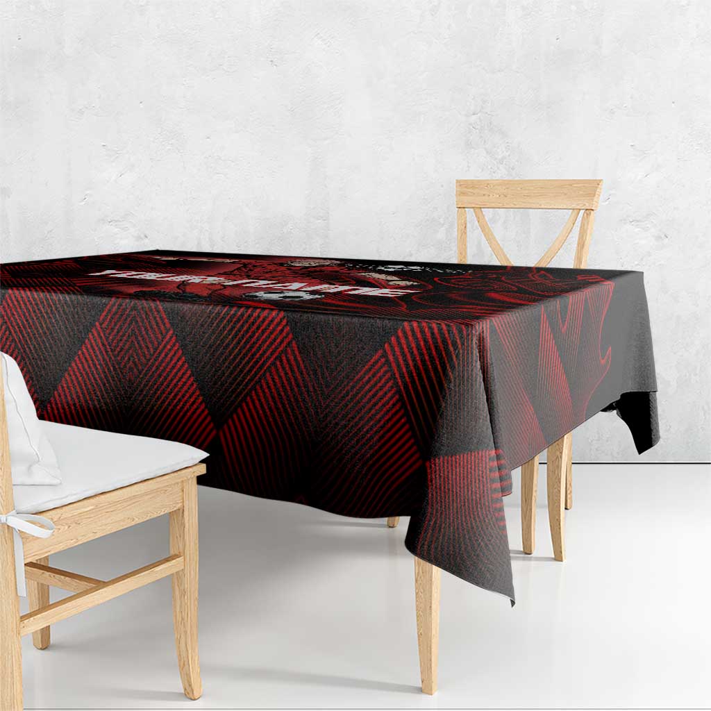 Personalized Sukuna Jujutsu Kaisen Soccer Theme Tablecloth with Powerful Kick Pose and Red Black Plaid Graphic Design - The Mazicc