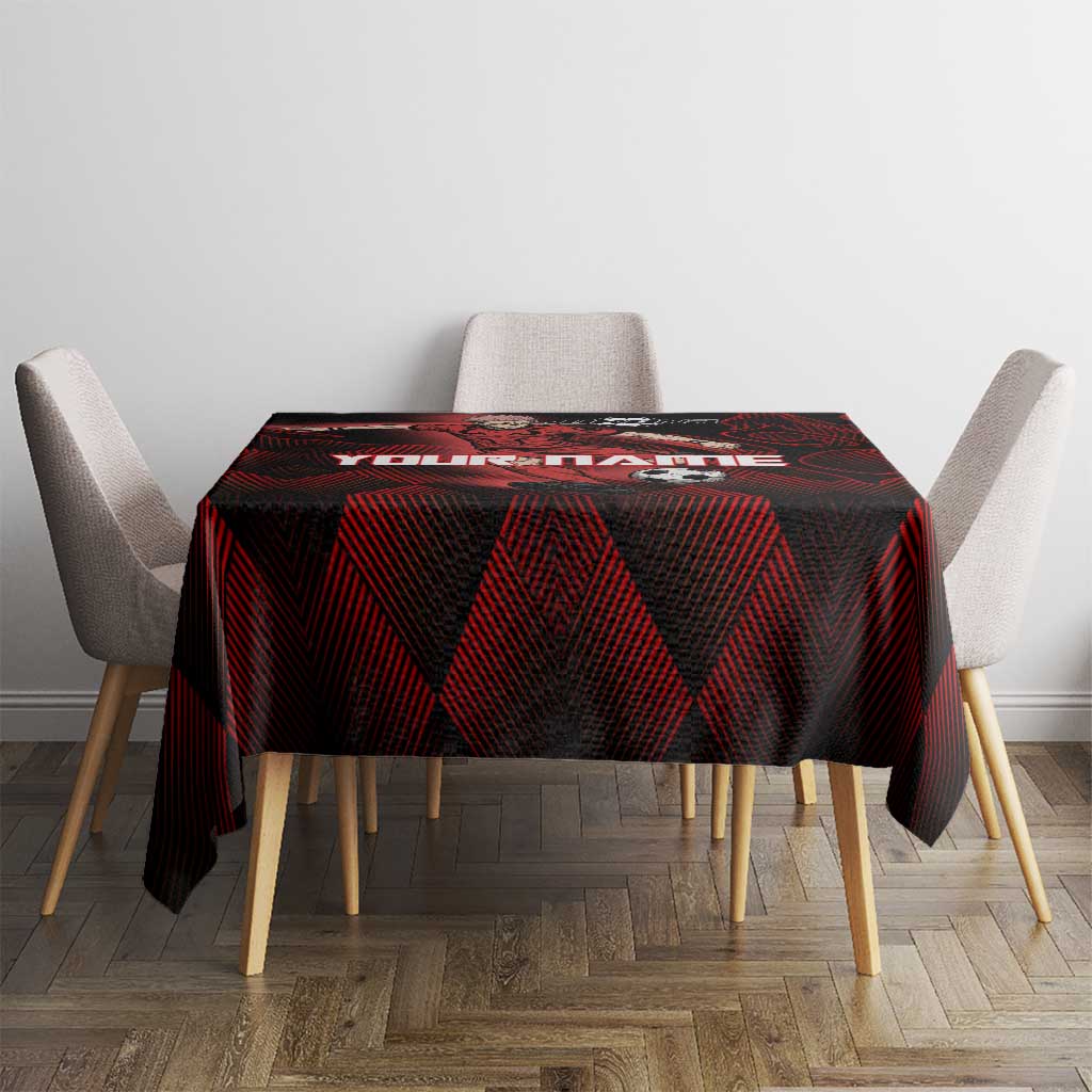 Personalized Sukuna Jujutsu Kaisen Soccer Theme Tablecloth with Powerful Kick Pose and Red Black Plaid Graphic Design - The Mazicc
