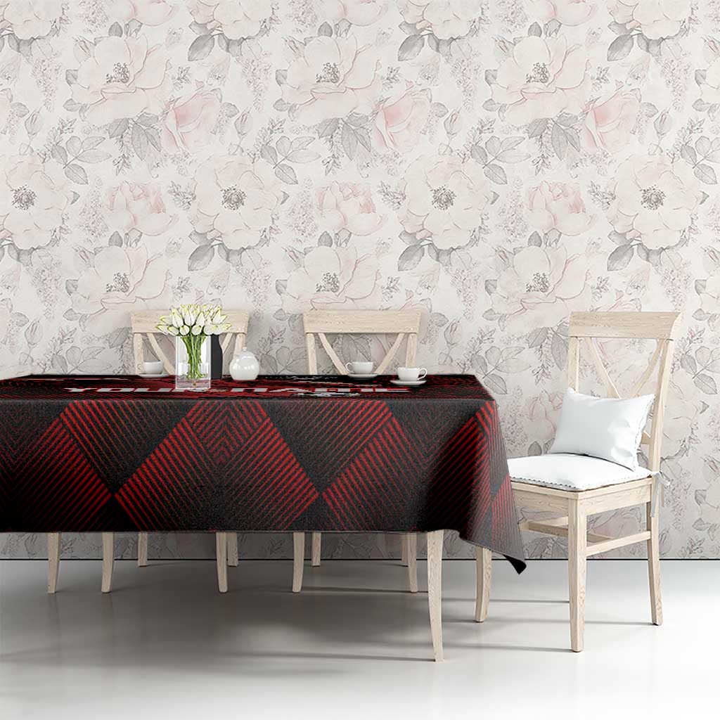 Personalized Sukuna Jujutsu Kaisen Soccer Theme Tablecloth with Powerful Kick Pose and Red Black Plaid Graphic Design - The Mazicc
