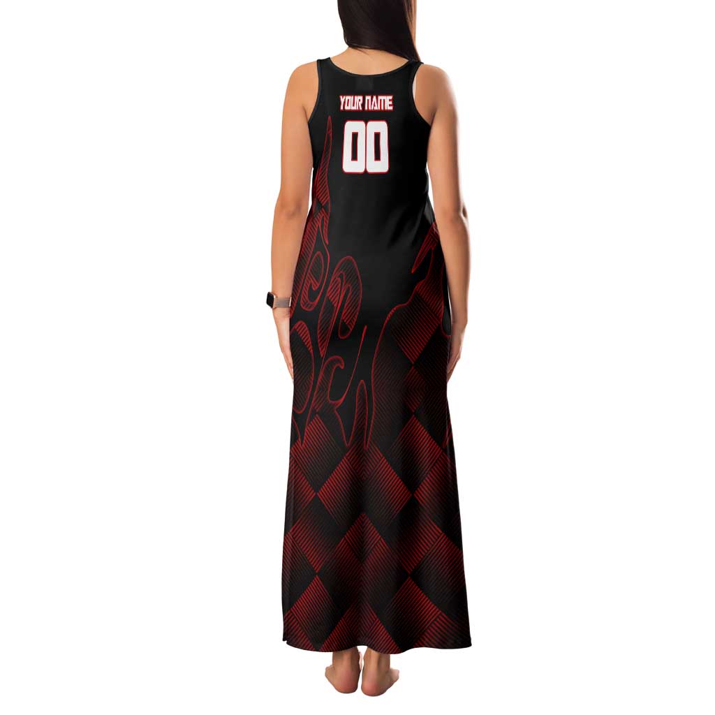 Personalized Sukuna Jujutsu Kaisen Soccer Theme Tank Maxi Dress with Powerful Kick Pose and Red Black Plaid Graphic Design - The Mazicc