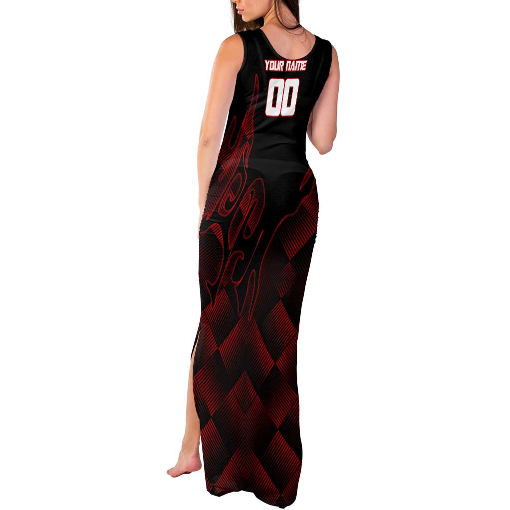 Personalized Sukuna Jujutsu Kaisen Soccer Theme Tank Maxi Dress with Powerful Kick Pose and Red Black Plaid Graphic Design - The Mazicc