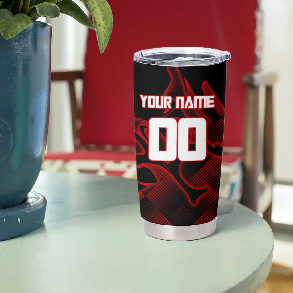 Personalized Sukuna Jujutsu Kaisen Soccer Theme Tumbler Cup with Powerful Kick Pose and Red Black Plaid Graphic Design - The Mazicc