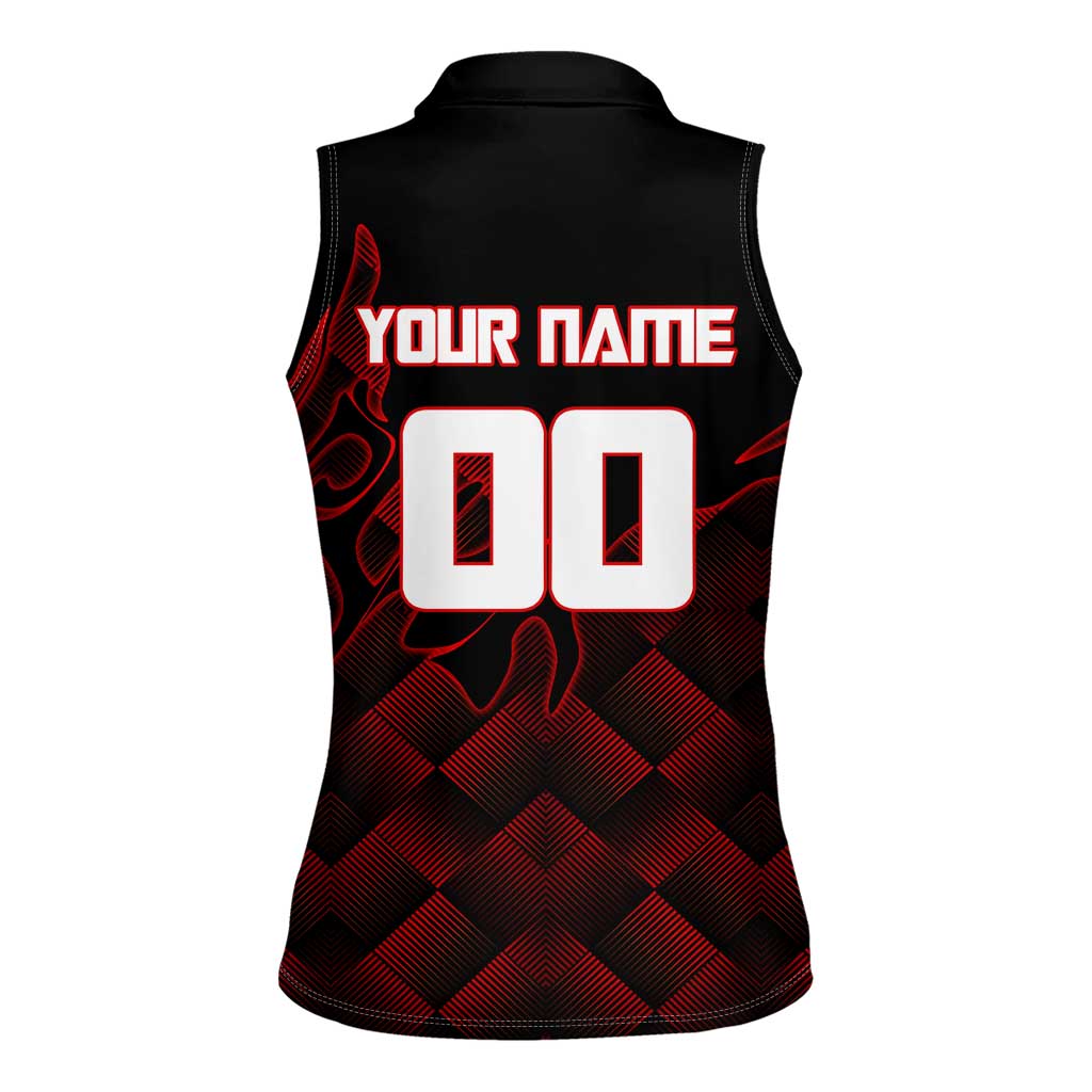Personalized Sukuna Jujutsu Kaisen Soccer Theme Women Sleeveless Polo Shirt with Powerful Kick Pose and Red Black Plaid Graphic Design - The Mazicc
