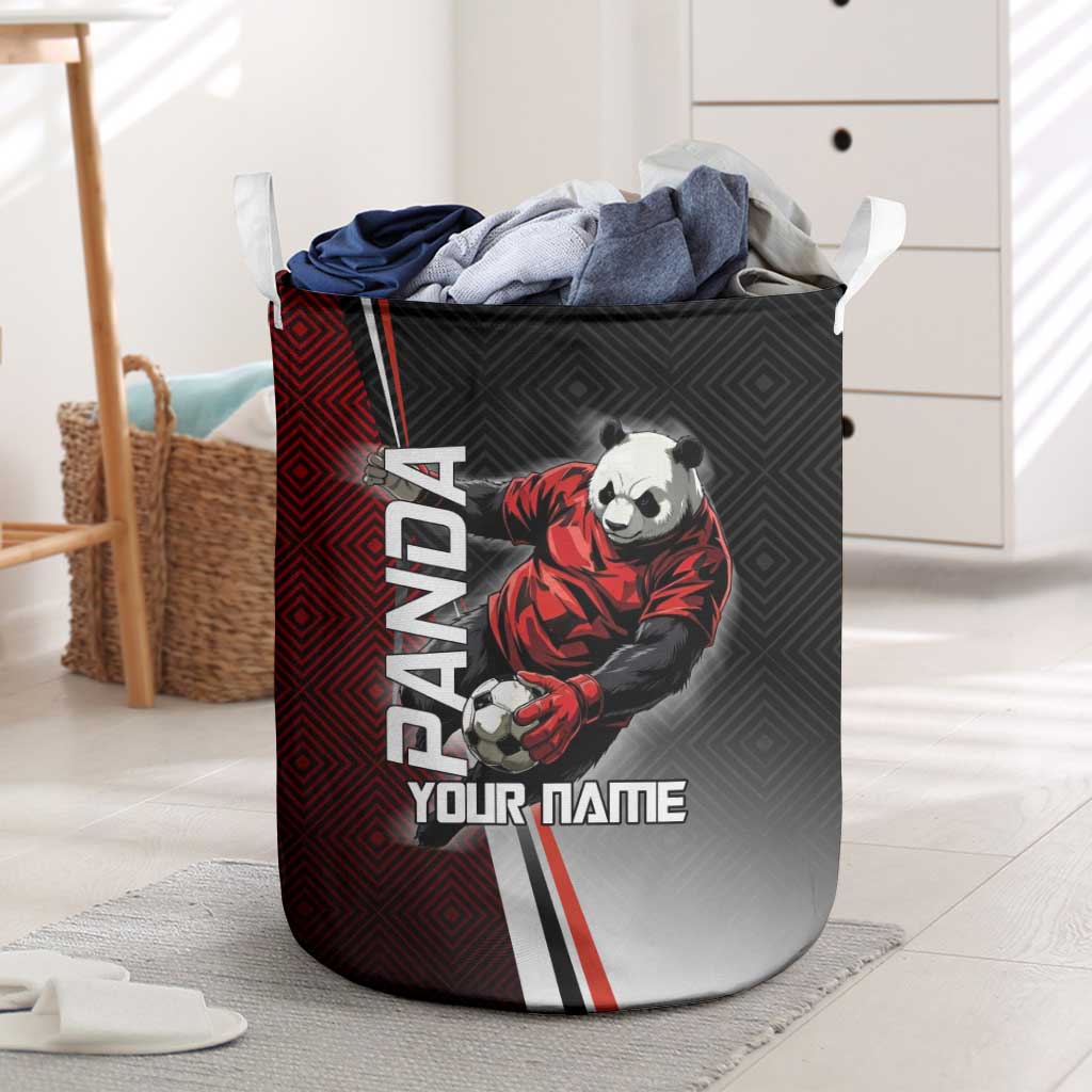 Personalized Panda Jujutsu Kaisen Soccer Theme Laundry Basket with Goalkeeper Pose and Red Black Geometric Graphic Design - The Mazicc