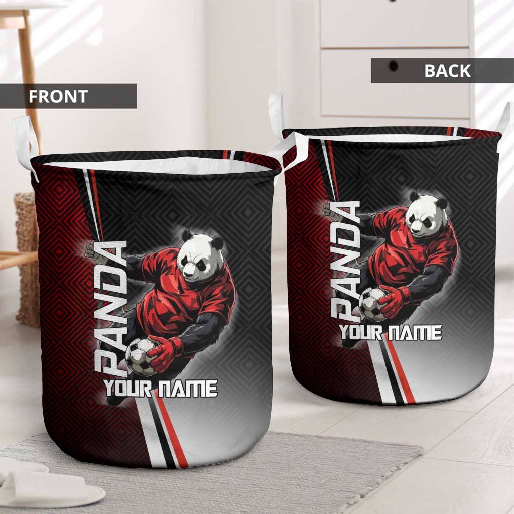 Personalized Panda Jujutsu Kaisen Soccer Theme Laundry Basket with Goalkeeper Pose and Red Black Geometric Graphic Design - The Mazicc