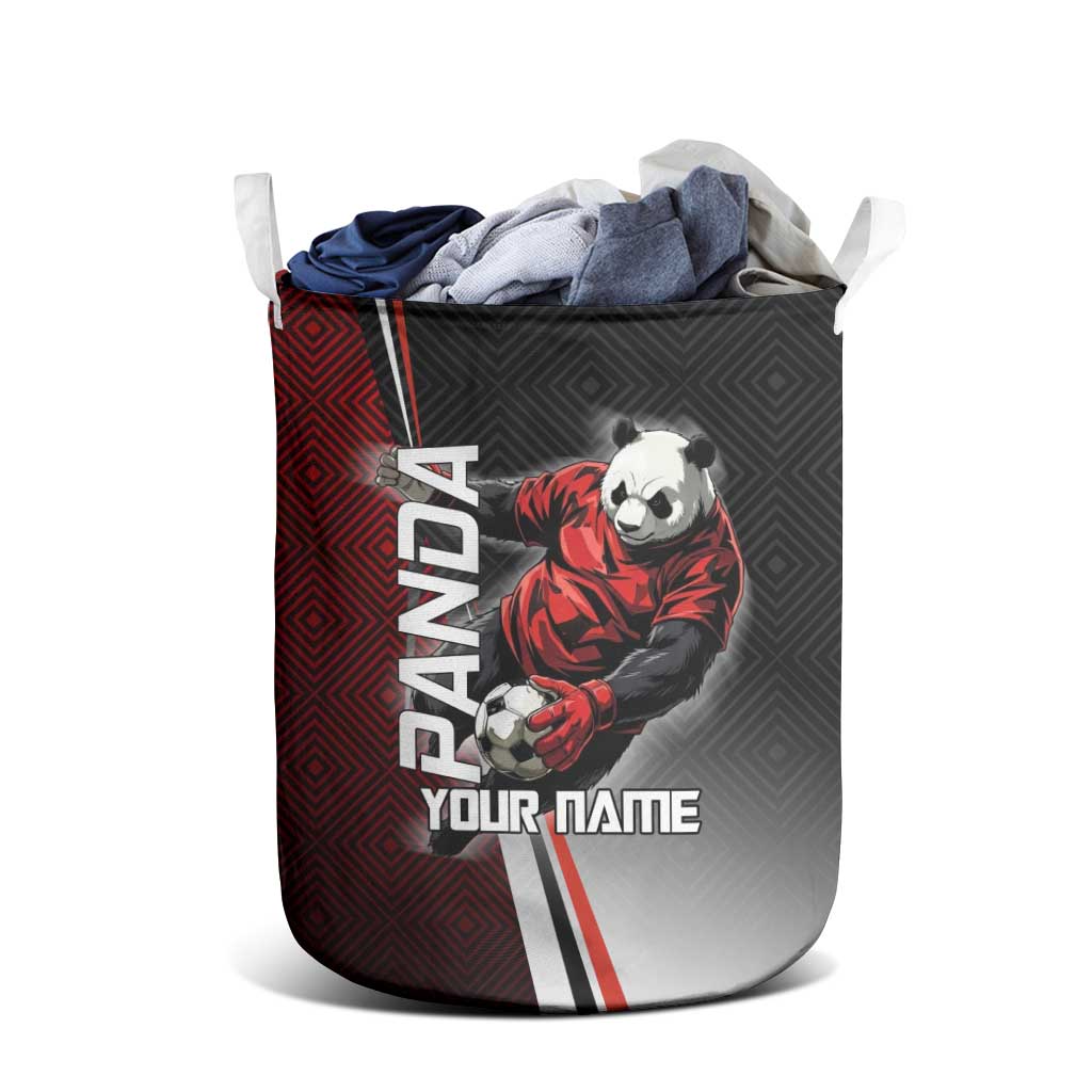 Personalized Panda Jujutsu Kaisen Soccer Theme Laundry Basket with Goalkeeper Pose and Red Black Geometric Graphic Design - The Mazicc