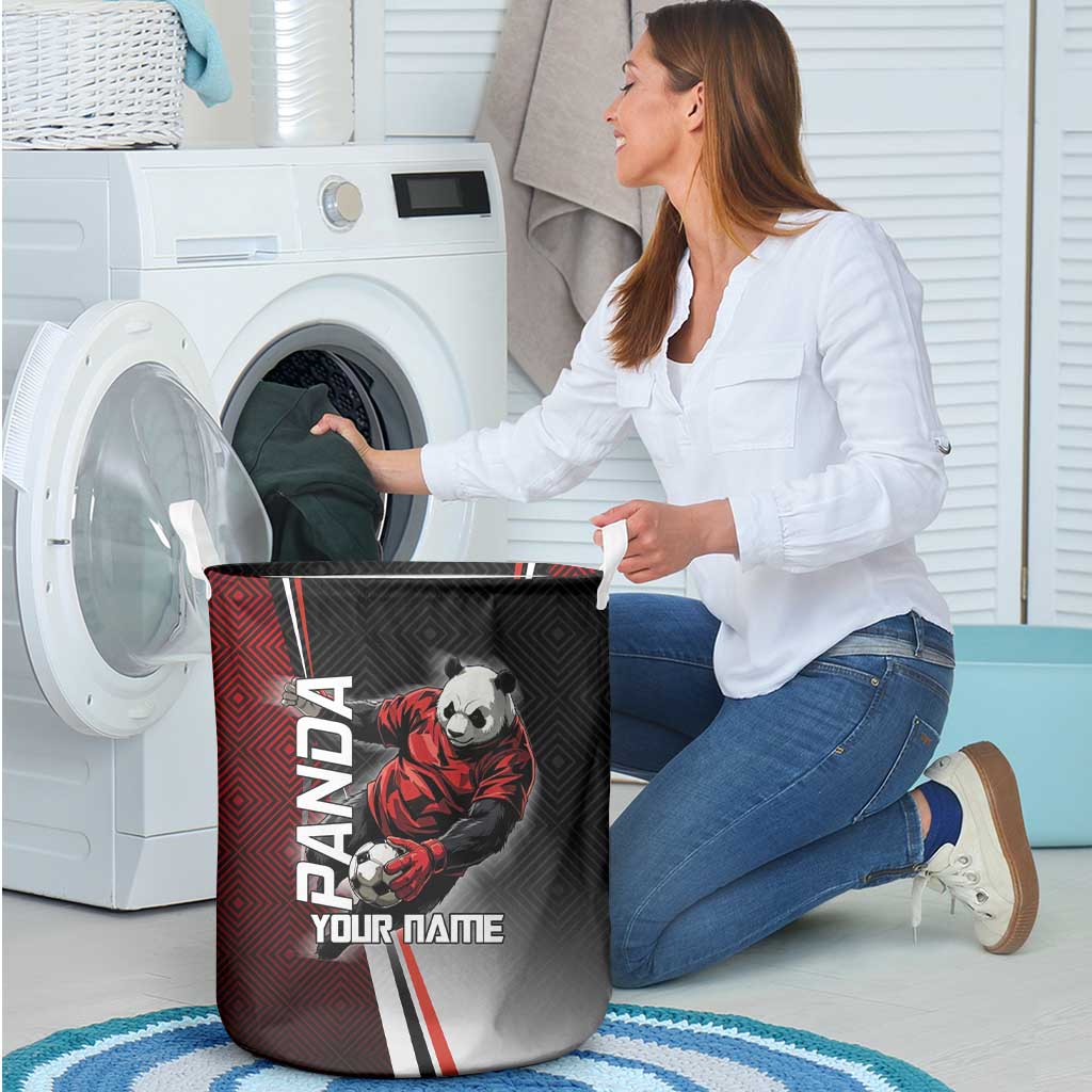 Personalized Panda Jujutsu Kaisen Soccer Theme Laundry Basket with Goalkeeper Pose and Red Black Geometric Graphic Design - The Mazicc