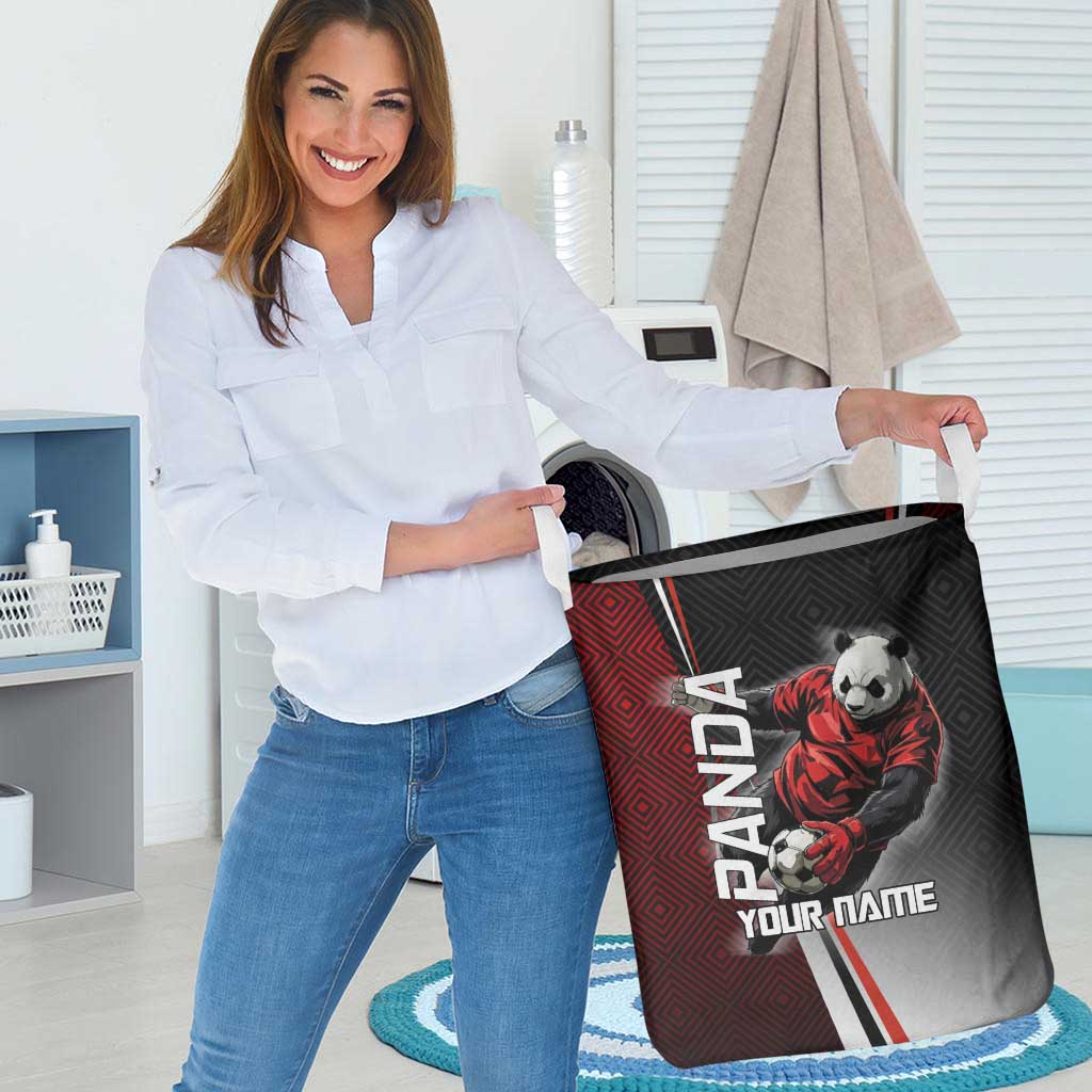 Personalized Panda Jujutsu Kaisen Soccer Theme Laundry Basket with Goalkeeper Pose and Red Black Geometric Graphic Design - The Mazicc