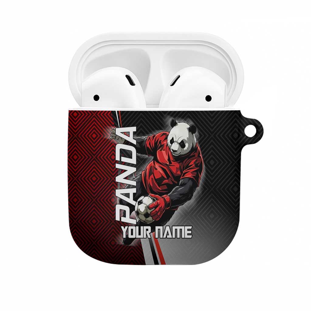 Personalized Panda Jujutsu Kaisen Soccer Theme AirPods Case with Goalkeeper Pose and Red Black Geometric Graphic Design - The Mazicc