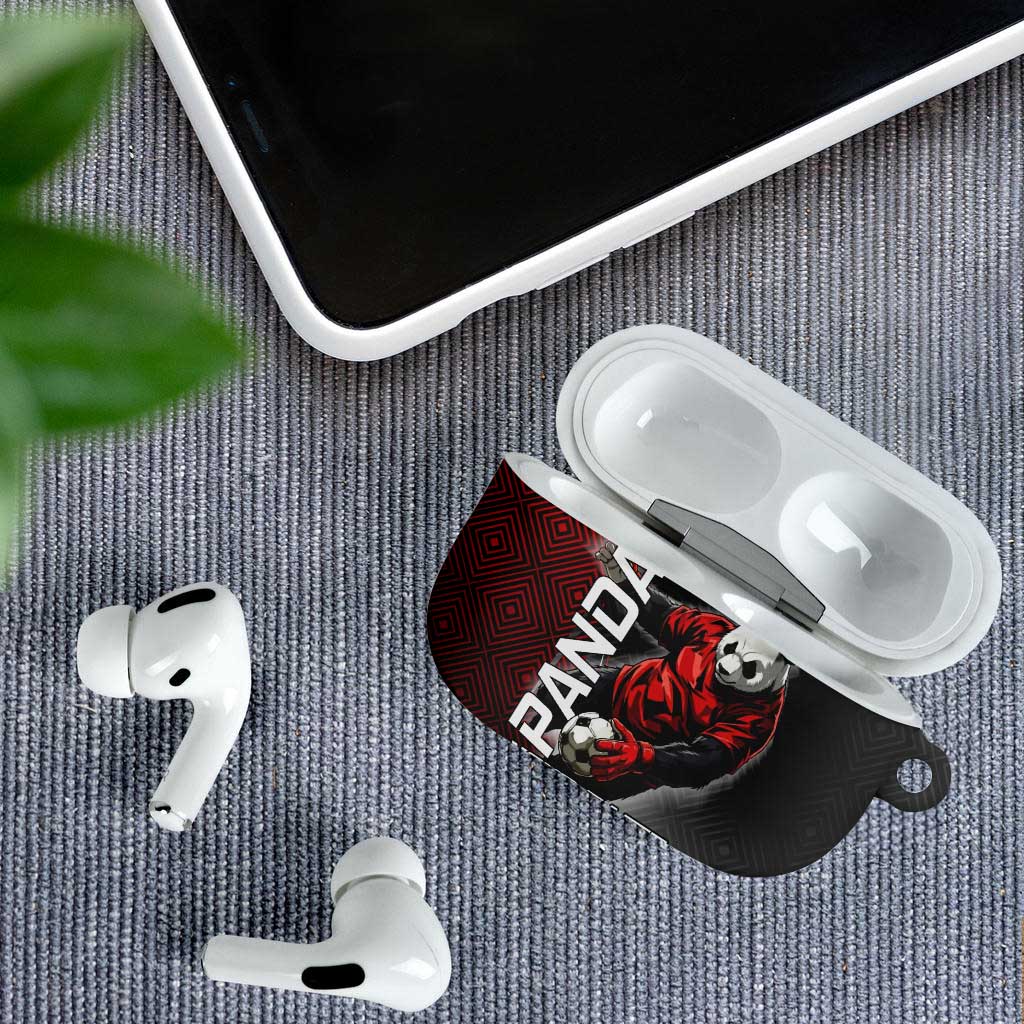 Personalized Panda Jujutsu Kaisen Soccer Theme AirPods Case with Goalkeeper Pose and Red Black Geometric Graphic Design - The Mazicc