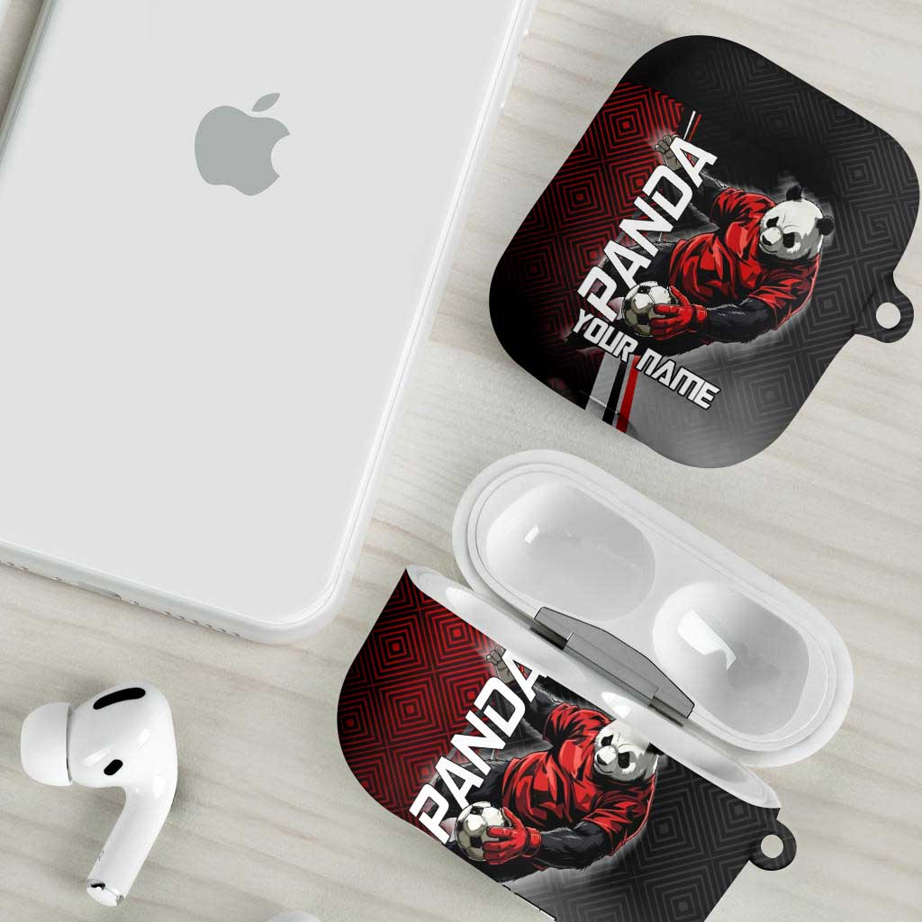 Personalized Panda Jujutsu Kaisen Soccer Theme AirPods Case with Goalkeeper Pose and Red Black Geometric Graphic Design - The Mazicc