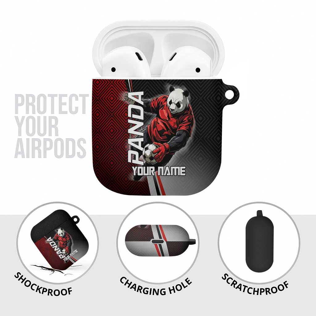 Personalized Panda Jujutsu Kaisen Soccer Theme AirPods Case with Goalkeeper Pose and Red Black Geometric Graphic Design - The Mazicc
