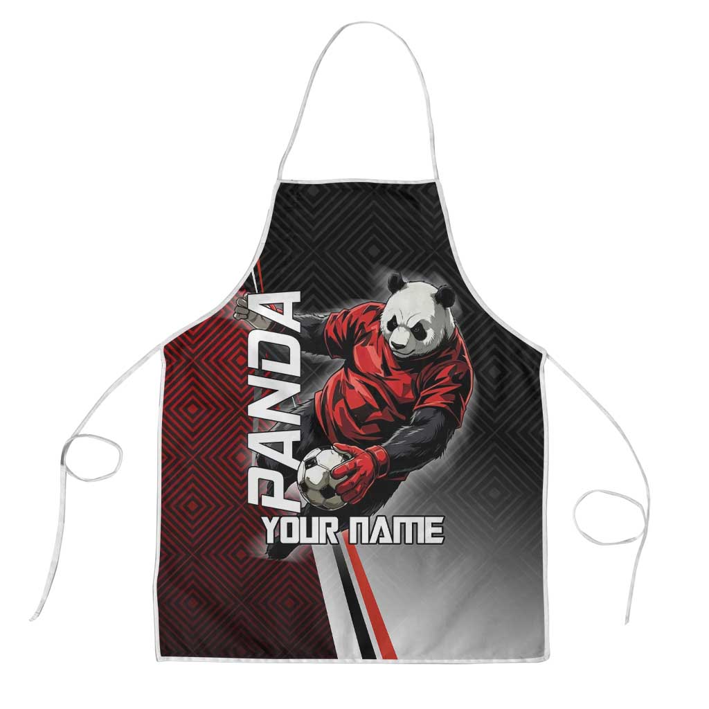 Personalized Panda Jujutsu Kaisen Soccer Theme Apron with Goalkeeper Pose and Red Black Geometric Graphic Design - The Mazicc