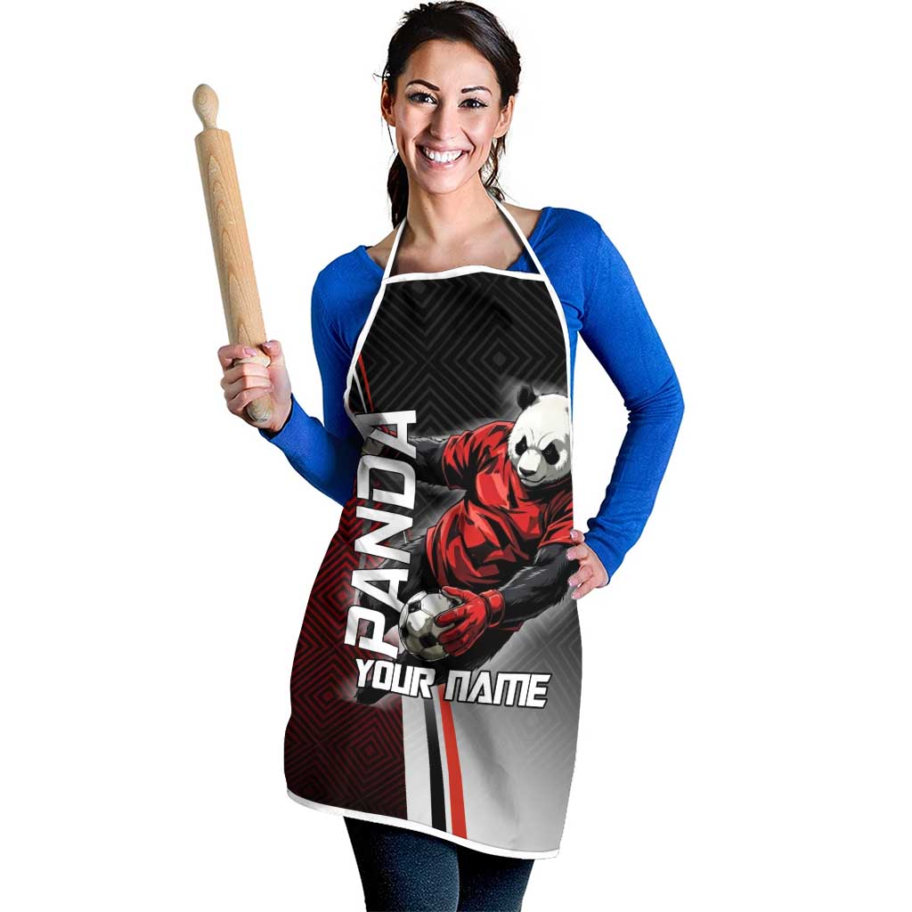 Personalized Panda Jujutsu Kaisen Soccer Theme Apron with Goalkeeper Pose and Red Black Geometric Graphic Design - The Mazicc