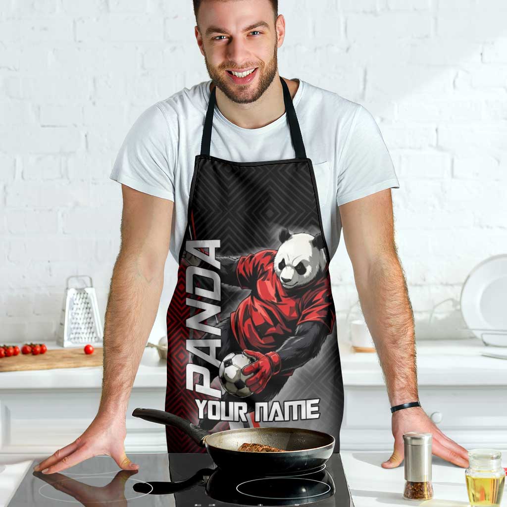Personalized Panda Jujutsu Kaisen Soccer Theme Apron with Goalkeeper Pose and Red Black Geometric Graphic Design - The Mazicc