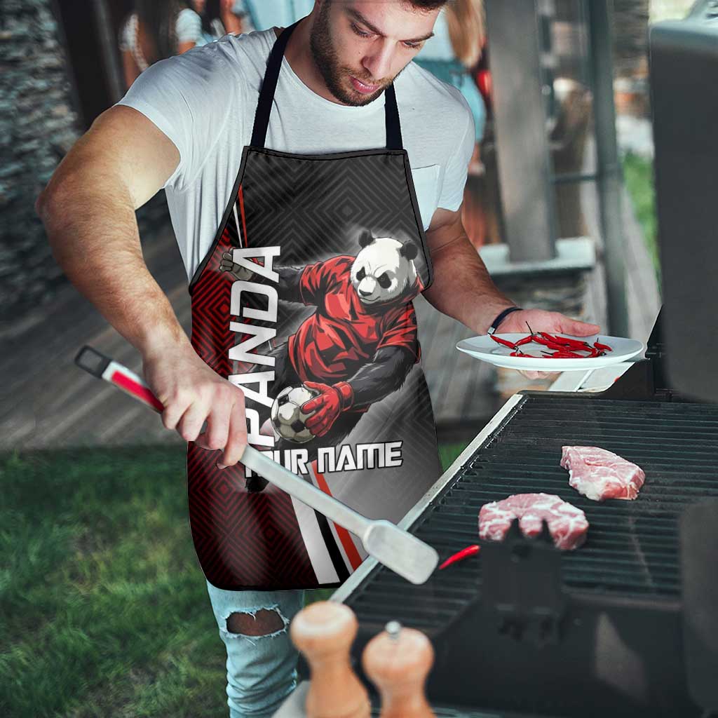 Personalized Panda Jujutsu Kaisen Soccer Theme Apron with Goalkeeper Pose and Red Black Geometric Graphic Design - The Mazicc