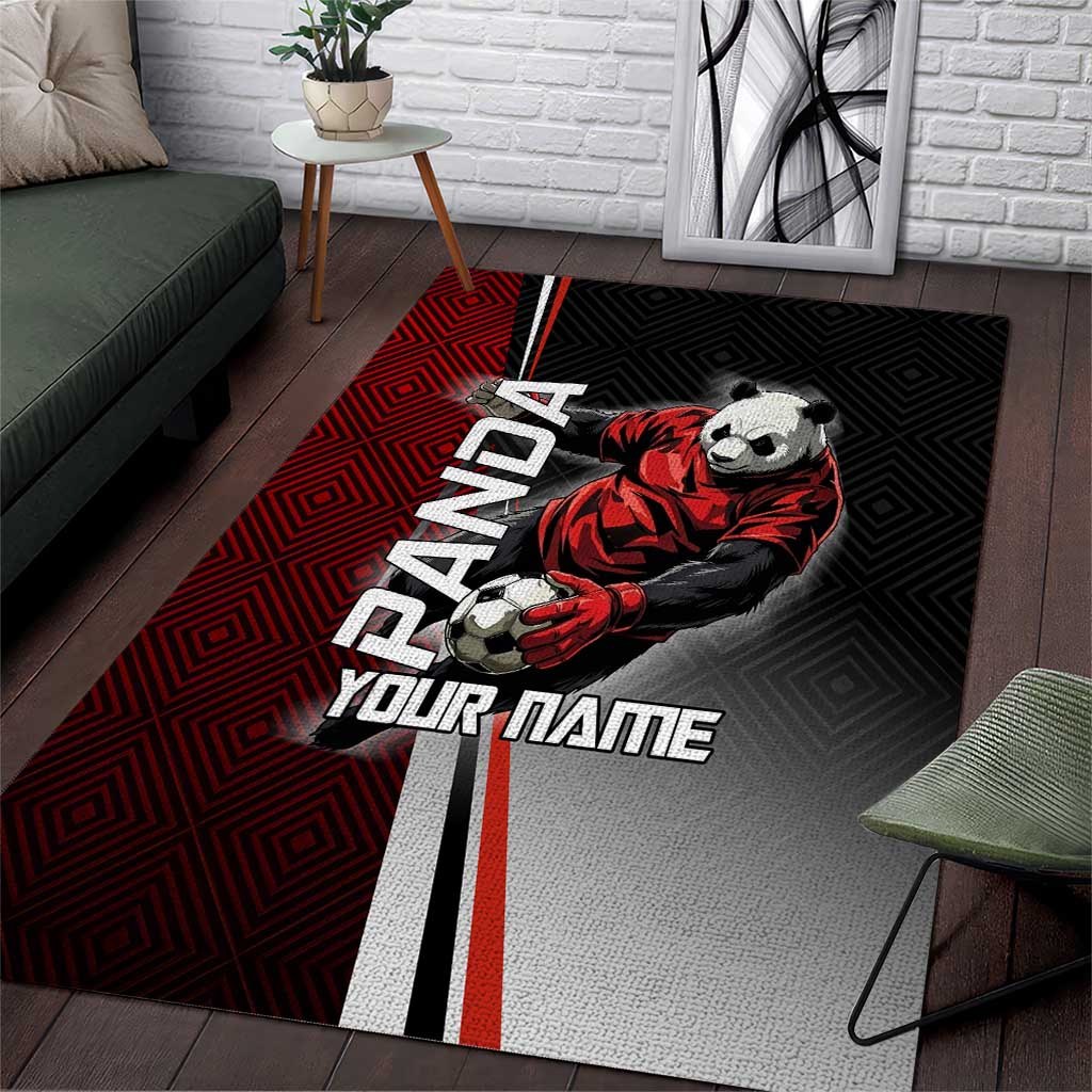 Personalized Panda Jujutsu Kaisen Soccer Theme Area Rug with Goalkeeper Pose and Red Black Geometric Graphic Design - The Mazicc