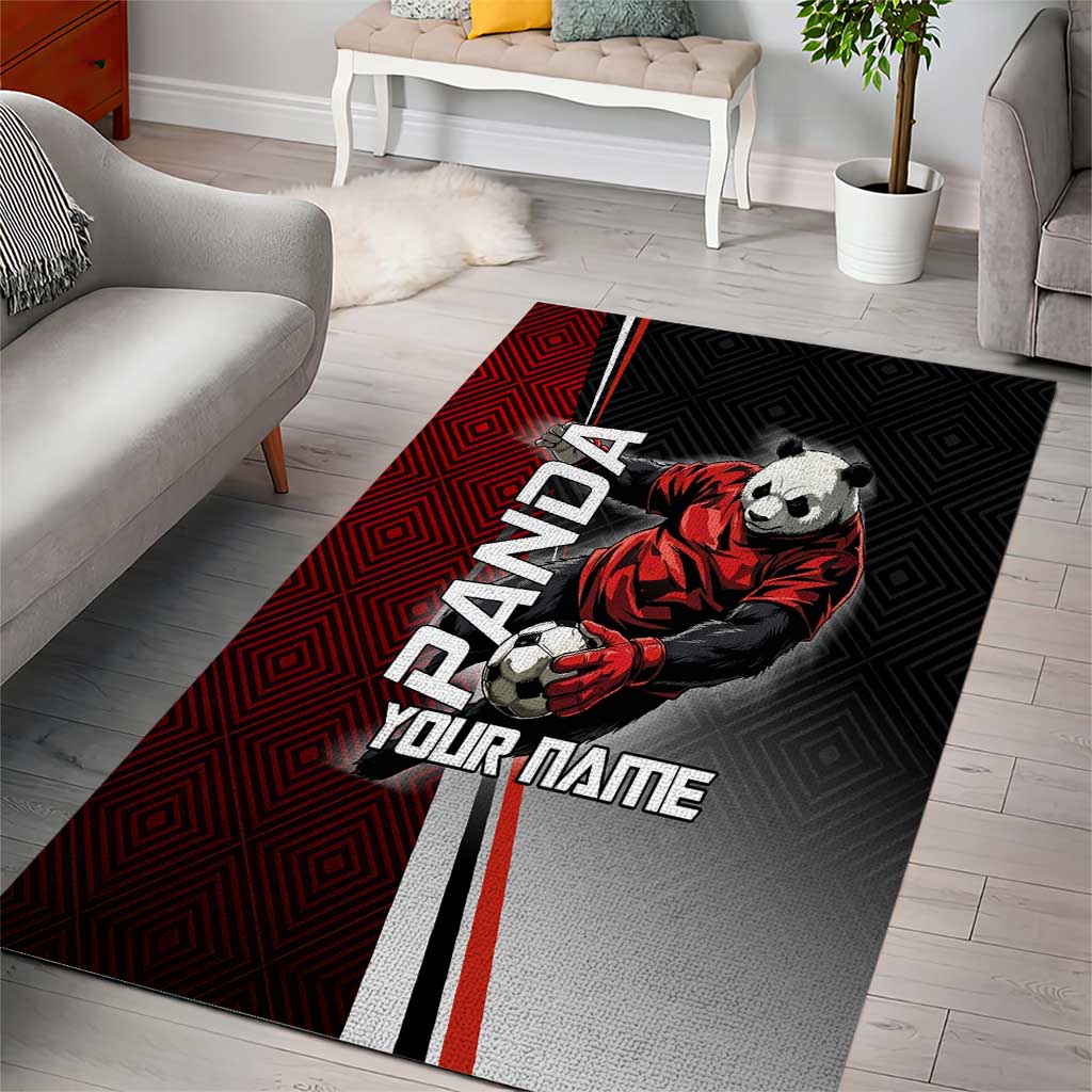 Personalized Panda Jujutsu Kaisen Soccer Theme Area Rug with Goalkeeper Pose and Red Black Geometric Graphic Design - The Mazicc