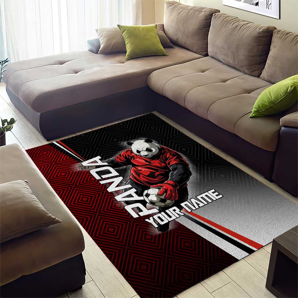Personalized Panda Jujutsu Kaisen Soccer Theme Area Rug with Goalkeeper Pose and Red Black Geometric Graphic Design - The Mazicc