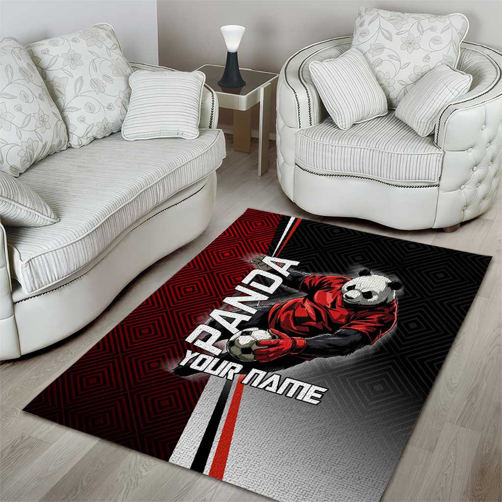 Personalized Panda Jujutsu Kaisen Soccer Theme Area Rug with Goalkeeper Pose and Red Black Geometric Graphic Design - The Mazicc