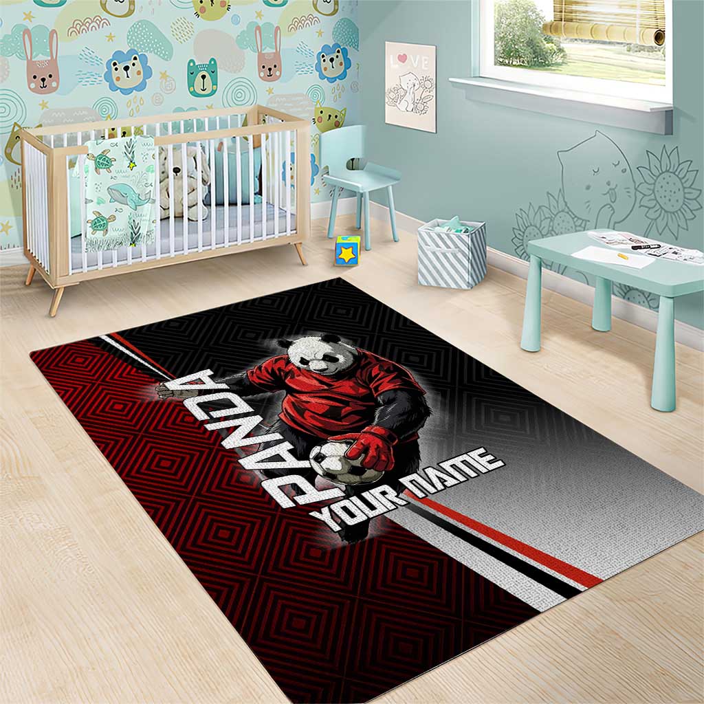 Personalized Panda Jujutsu Kaisen Soccer Theme Area Rug with Goalkeeper Pose and Red Black Geometric Graphic Design - The Mazicc