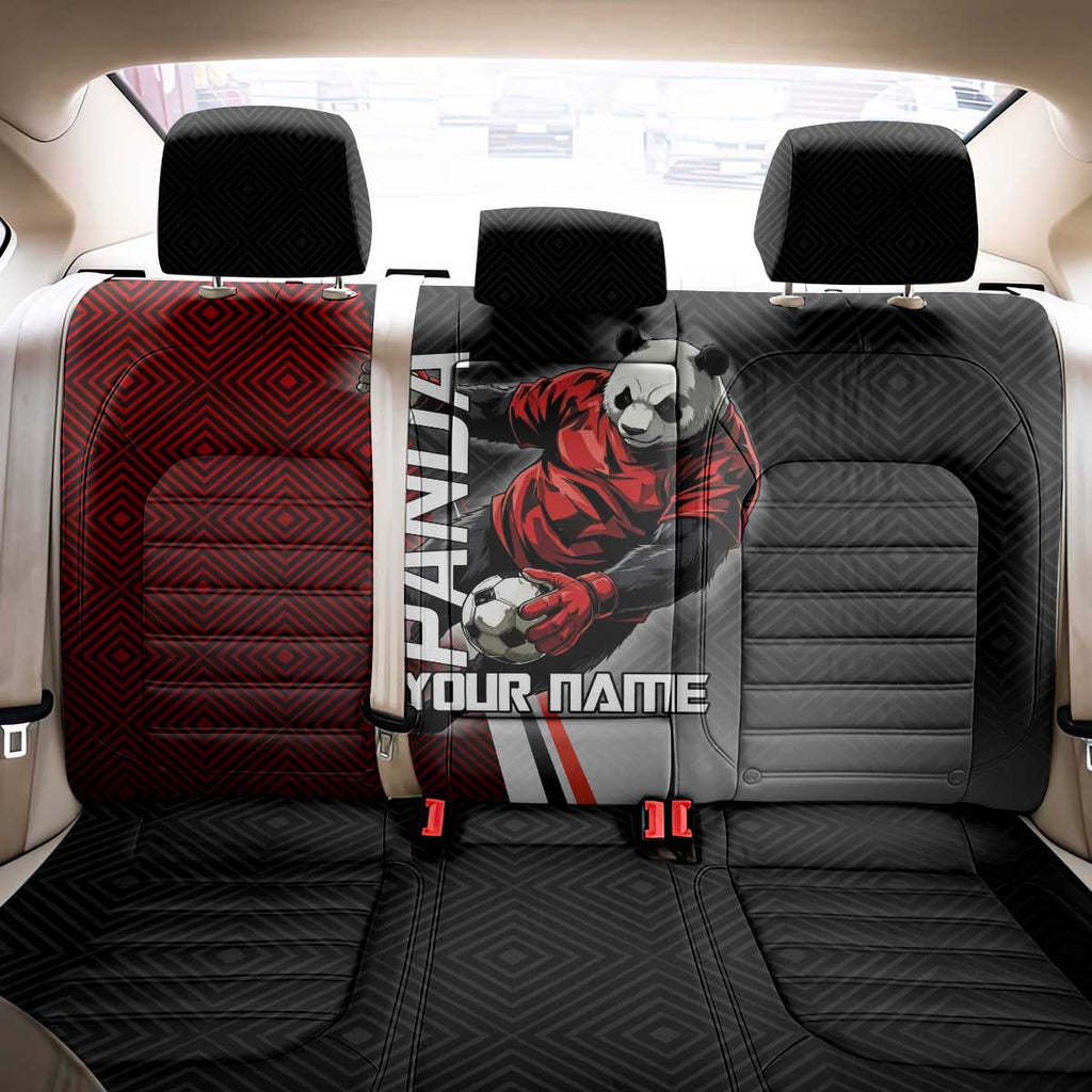 Personalized Panda Jujutsu Kaisen Soccer Theme Back Car Seat Cover with Goalkeeper Pose and Red Black Geometric Graphic Design - The Mazicc