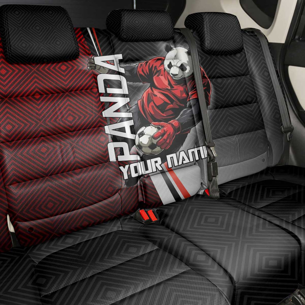 Personalized Panda Jujutsu Kaisen Soccer Theme Back Car Seat Cover with Goalkeeper Pose and Red Black Geometric Graphic Design - The Mazicc