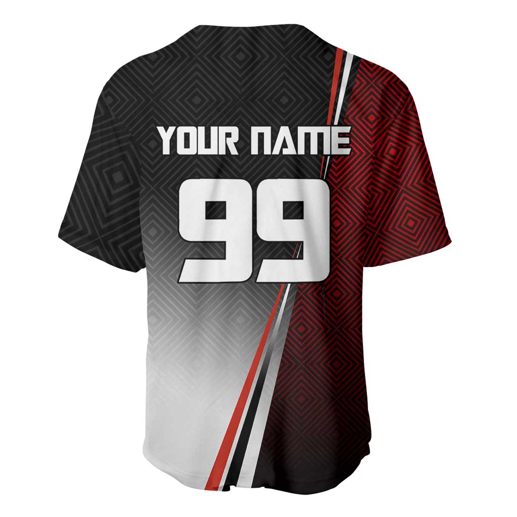 Personalized Panda Jujutsu Kaisen Soccer Theme Baseball Jersey with Goalkeeper Pose and Red Black Geometric Graphic Design - The Mazicc