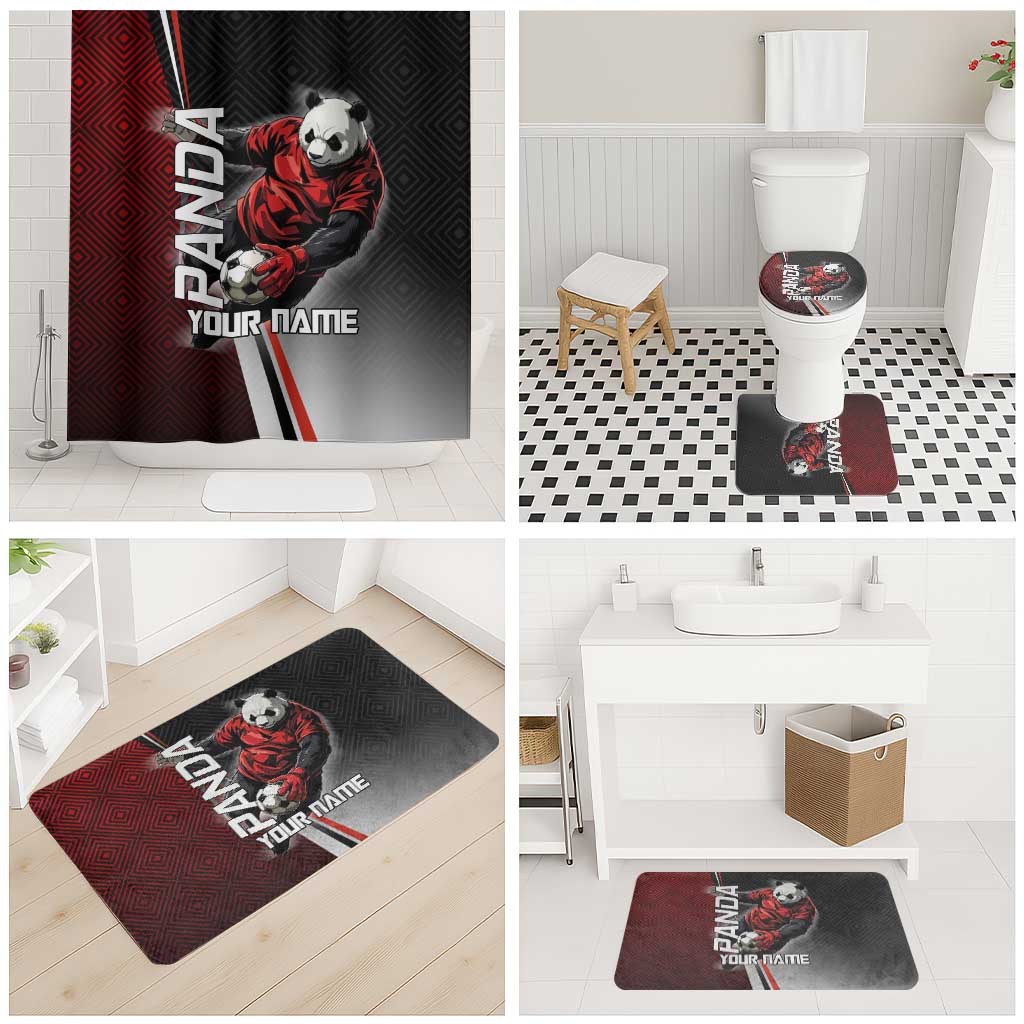 Personalized Panda Jujutsu Kaisen Soccer Theme Bathroom Set with Goalkeeper Pose and Red Black Geometric Graphic Design - The Mazicc