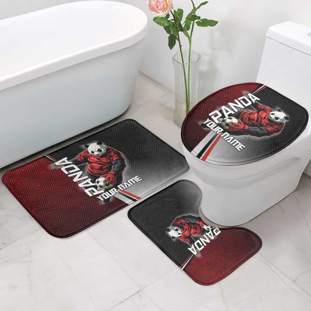 Personalized Panda Jujutsu Kaisen Soccer Theme Bathroom Set with Goalkeeper Pose and Red Black Geometric Graphic Design - The Mazicc