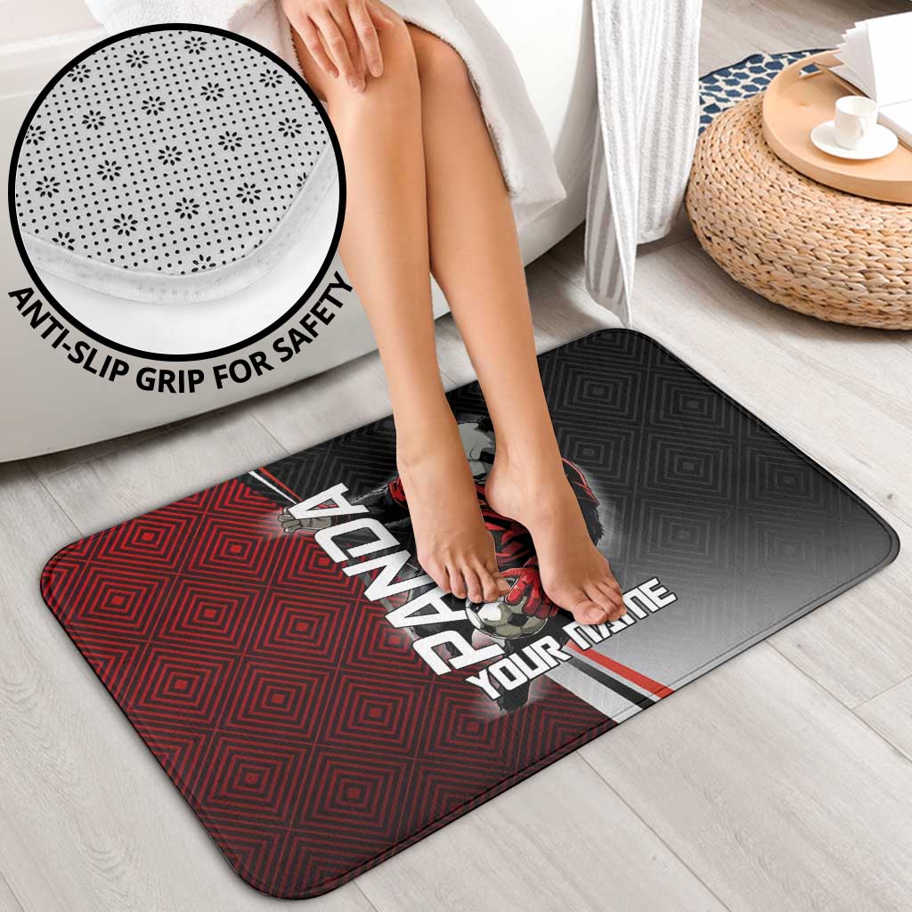 Personalized Panda Jujutsu Kaisen Soccer Theme Bathroom Set with Goalkeeper Pose and Red Black Geometric Graphic Design - The Mazicc