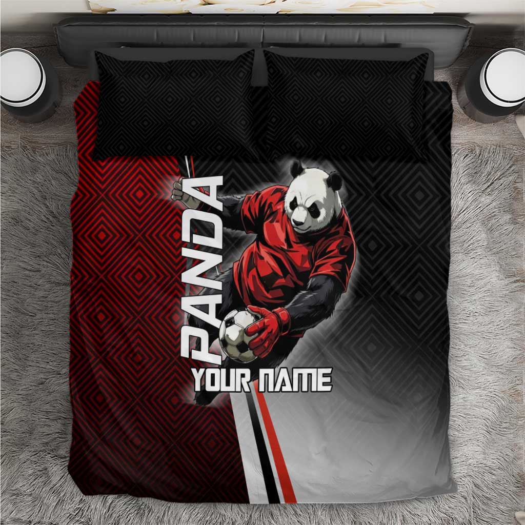 Personalized Panda Jujutsu Kaisen Soccer Theme Bedding Set with Goalkeeper Pose and Red Black Geometric Graphic Design - The Mazicc