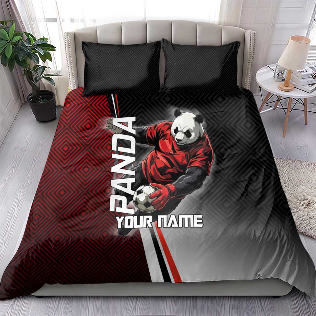 Personalized Panda Jujutsu Kaisen Soccer Theme Bedding Set with Goalkeeper Pose and Red Black Geometric Graphic Design - The Mazicc