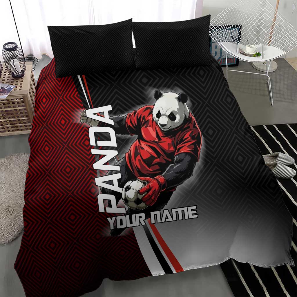 Personalized Panda Jujutsu Kaisen Soccer Theme Bedding Set with Goalkeeper Pose and Red Black Geometric Graphic Design - The Mazicc