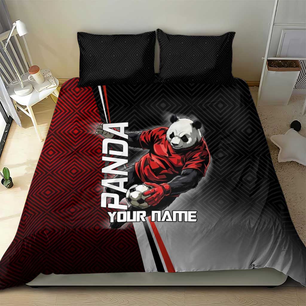 Personalized Panda Jujutsu Kaisen Soccer Theme Bedding Set with Goalkeeper Pose and Red Black Geometric Graphic Design - The Mazicc