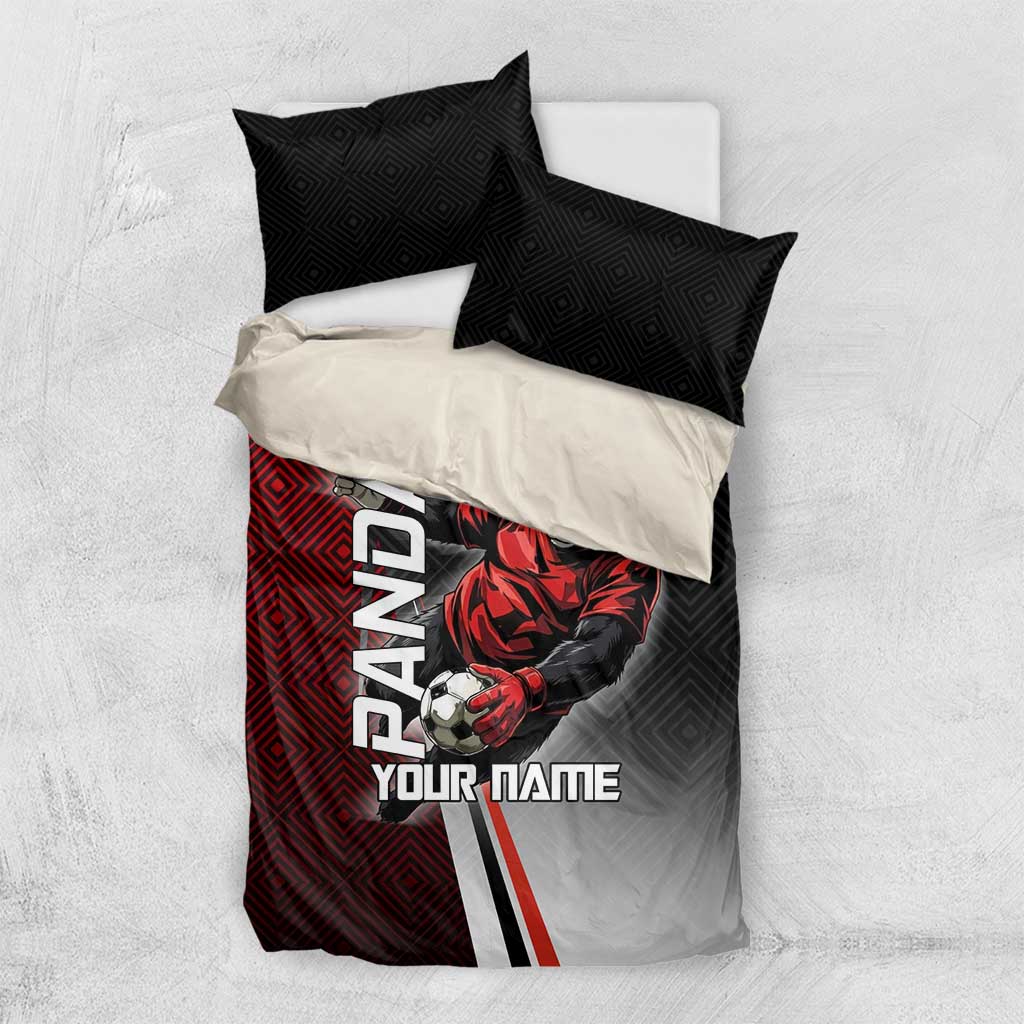 Personalized Panda Jujutsu Kaisen Soccer Theme Bedding Set with Goalkeeper Pose and Red Black Geometric Graphic Design - The Mazicc