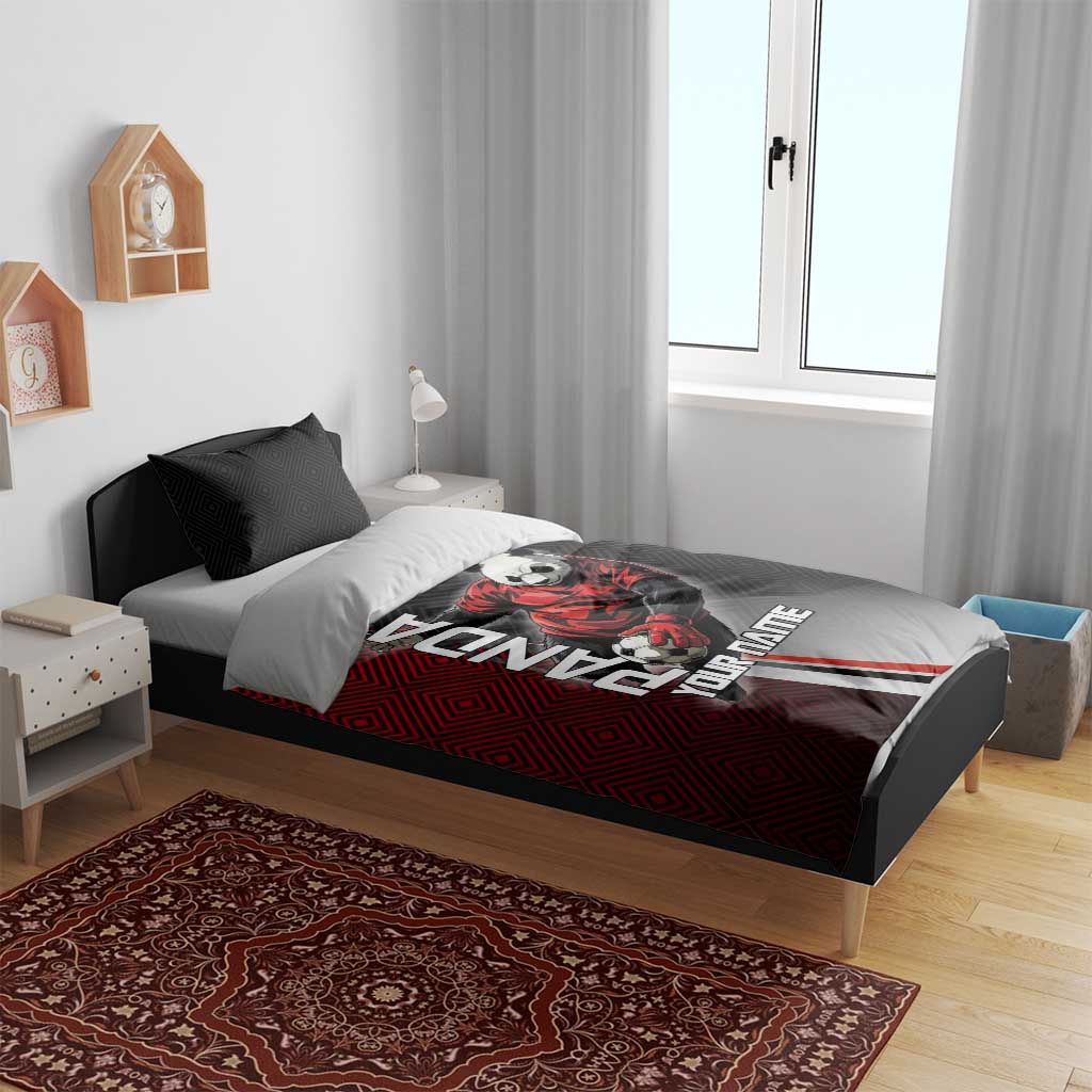 Personalized Panda Jujutsu Kaisen Soccer Theme Bedding Set with Goalkeeper Pose and Red Black Geometric Graphic Design - The Mazicc