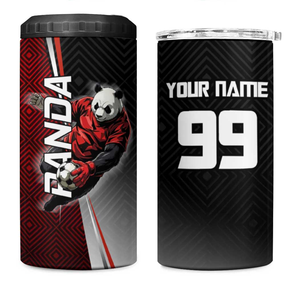 Personalized Panda Jujutsu Kaisen Soccer Theme 4 in 1 Can Cooler Tumbler with Goalkeeper Pose and Red Black Geometric Graphic Design - The Mazicc