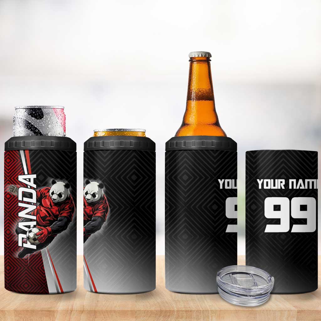 Personalized Panda Jujutsu Kaisen Soccer Theme 4 in 1 Can Cooler Tumbler with Goalkeeper Pose and Red Black Geometric Graphic Design - The Mazicc