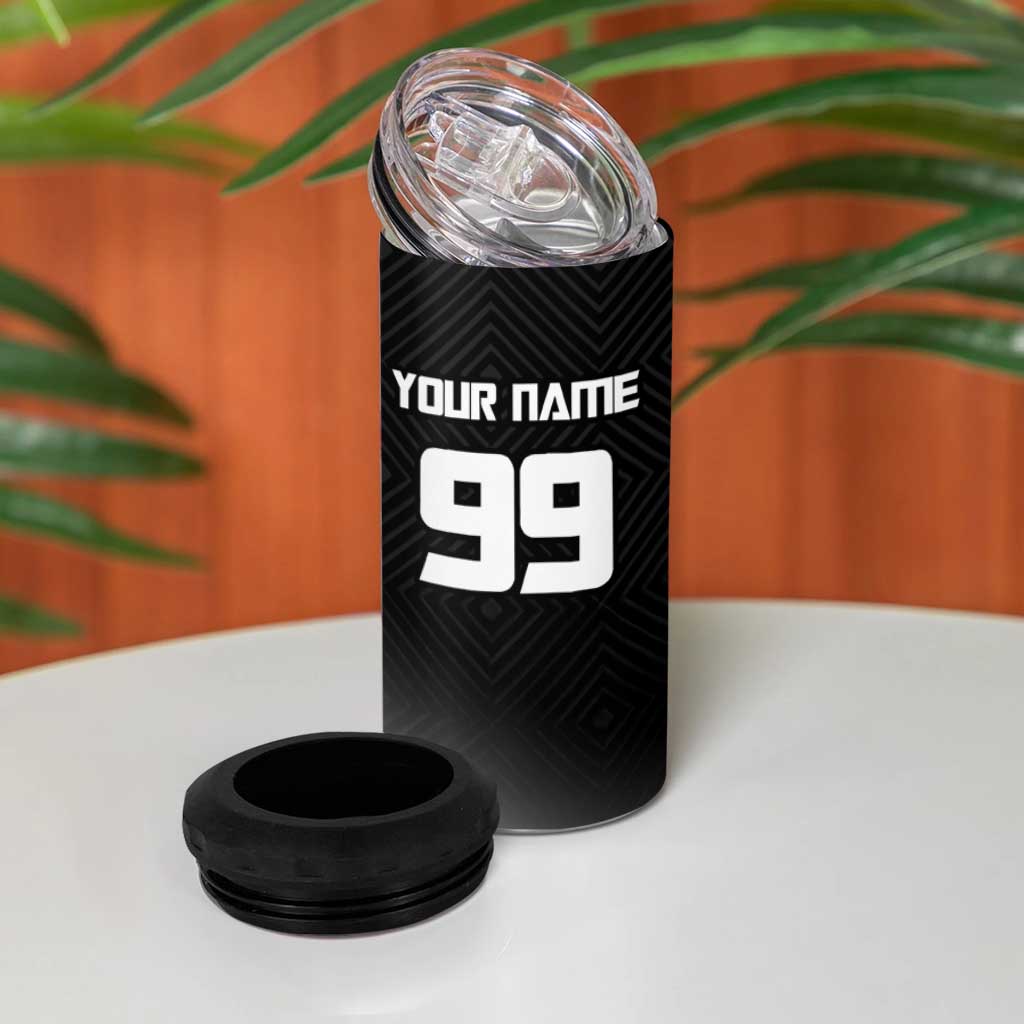 Personalized Panda Jujutsu Kaisen Soccer Theme 4 in 1 Can Cooler Tumbler with Goalkeeper Pose and Red Black Geometric Graphic Design - The Mazicc