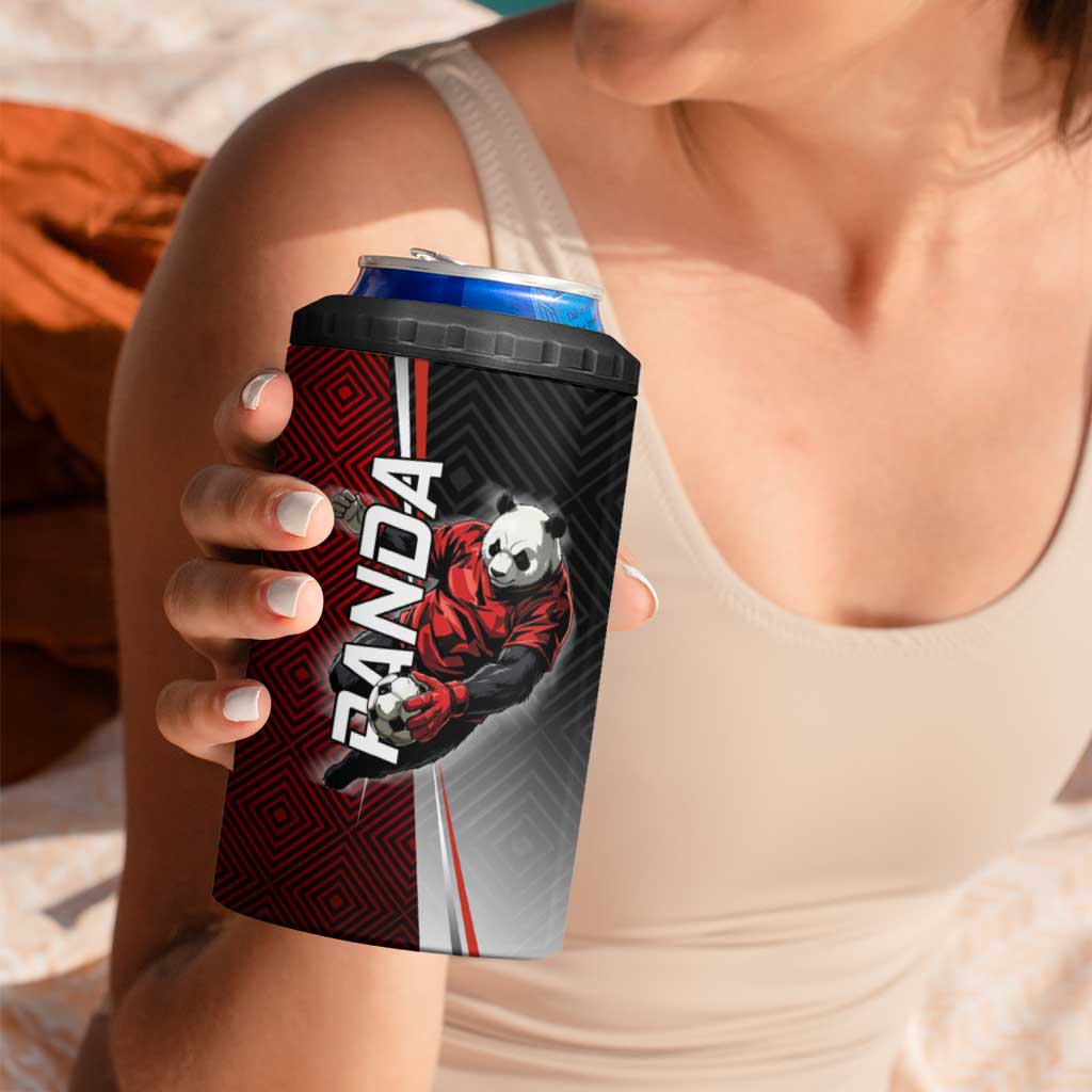 Personalized Panda Jujutsu Kaisen Soccer Theme 4 in 1 Can Cooler Tumbler with Goalkeeper Pose and Red Black Geometric Graphic Design - The Mazicc