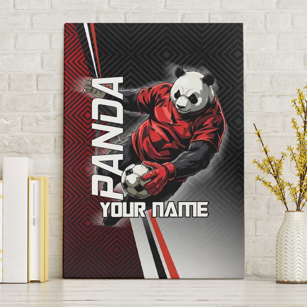 Personalized Panda Jujutsu Kaisen Soccer Theme Canvas Wall Art with Goalkeeper Pose and Red Black Geometric Graphic Design - The Mazicc