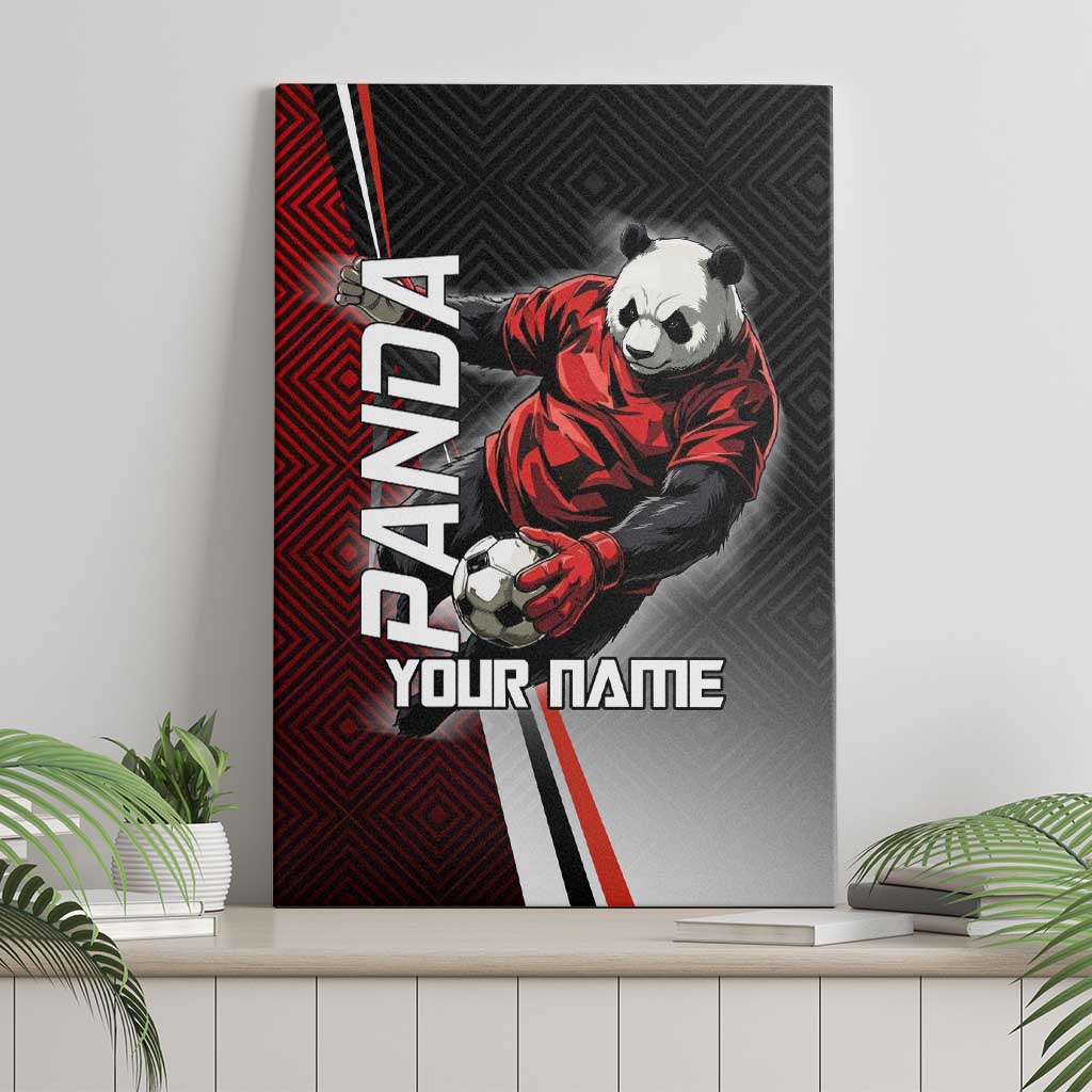 Personalized Panda Jujutsu Kaisen Soccer Theme Canvas Wall Art with Goalkeeper Pose and Red Black Geometric Graphic Design - The Mazicc